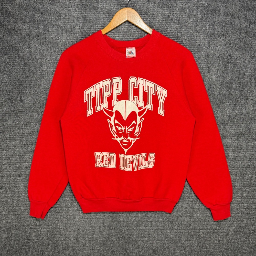 Vintage Fruit of the Loom Tipp City Red Devils Sweatshirt Red Medium USA Made